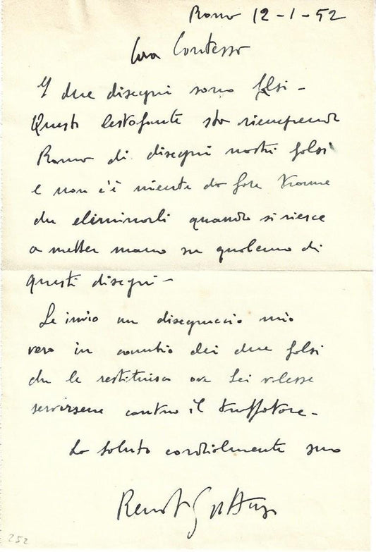 Renato Guttuso, Letter by Renato Guttuso About Falsifications, 1952