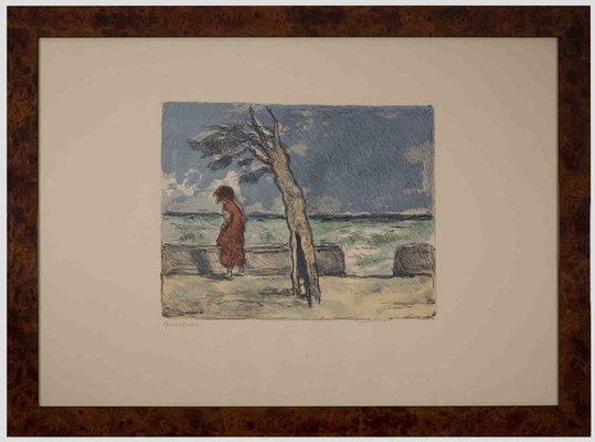 Renato Natali, Seaside with a Figure, Lithograph, 1970s-ZCI-1762008