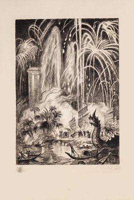 Rene Cottet - Oriental Feast - Fireworks - Original Etching - 1937-ZCI-870802