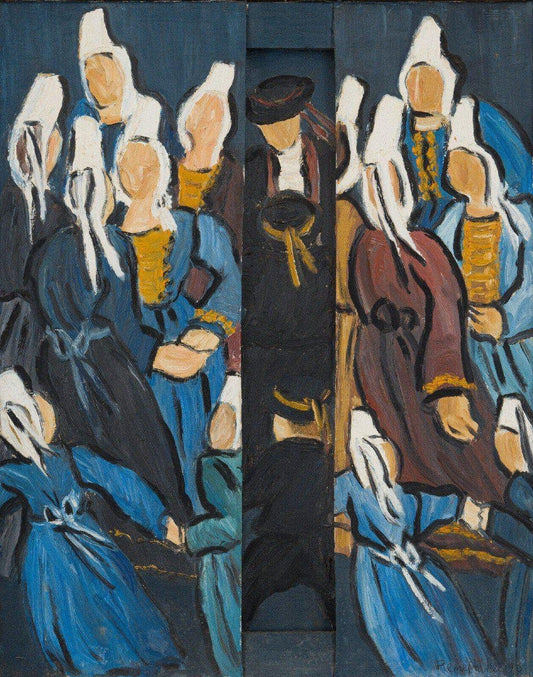 René France, Bretons in Costumes, 1990s, Oil on Canvas Triptych