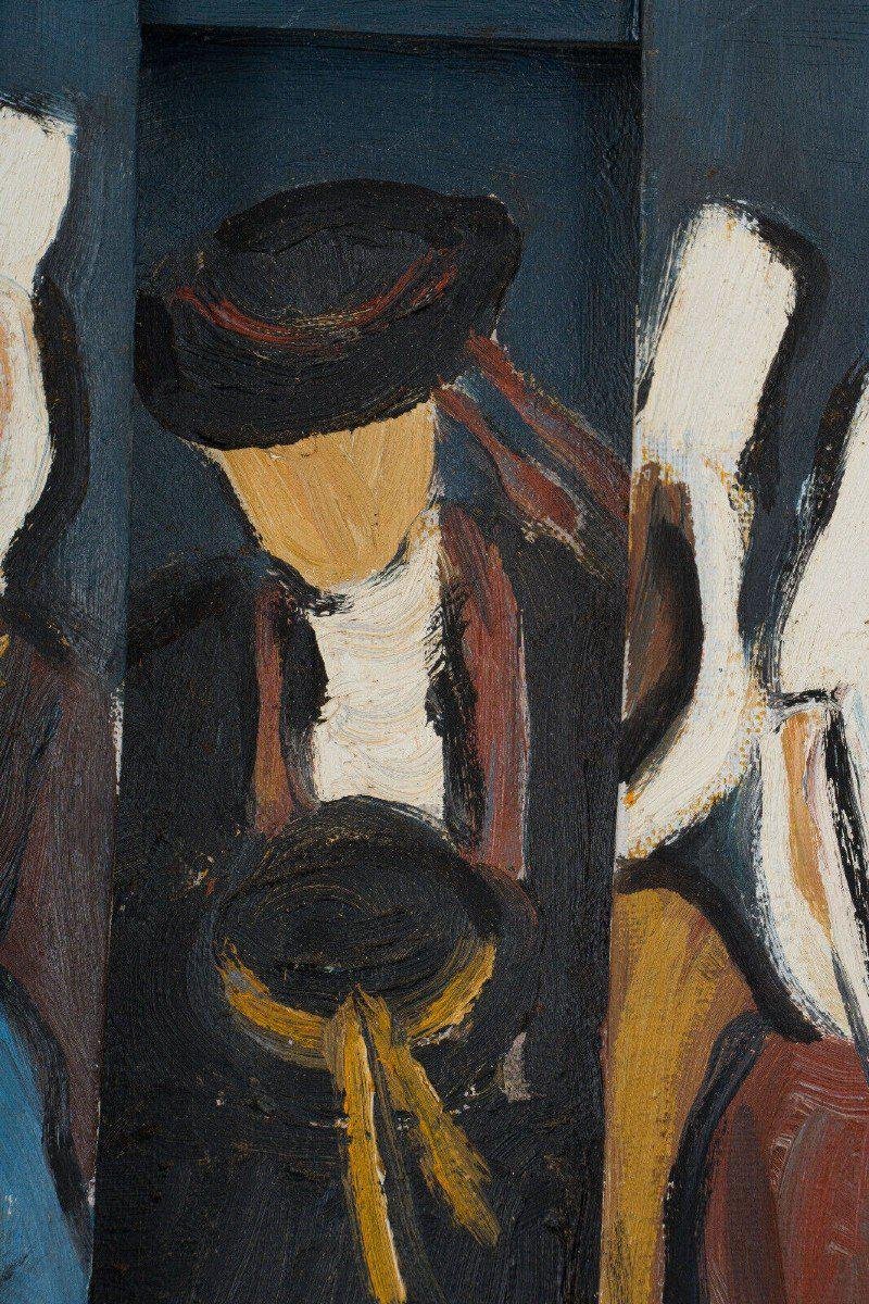 René France, Bretons in Costumes, 1990s, Oil on Canvas Triptych