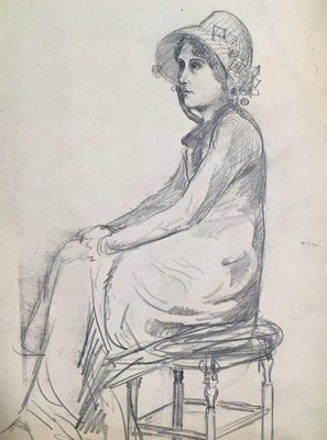 René Francois Xavier Prinet, Portrait of a Young Woman, 1900s, Pencil Drawing-ZCI-2029647