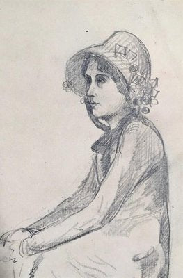 René Francois Xavier Prinet, Portrait of a Young Woman, 1900s, Pencil Drawing-ZCI-2029647