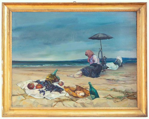 Renzo Vespignani, On the Beach, Oil on Canvas, 1955-ZCI-2025270