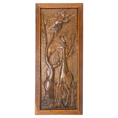 Representation of an African Giraffe Embossed Copper and Iroko Frame-RIU-1354823