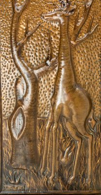 Representation of an African Giraffe Embossed Copper and Iroko Frame-RIU-1354823