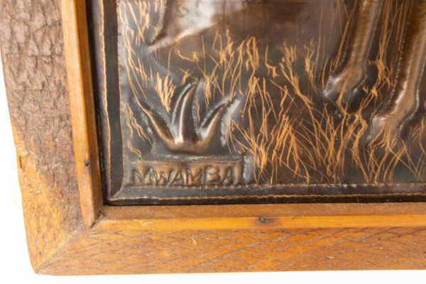 Representation of an African Giraffe Embossed Copper and Iroko Frame-RIU-1354823