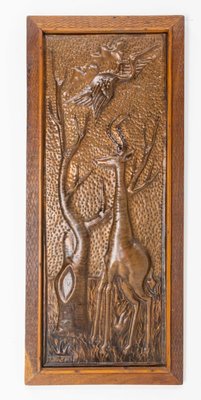 Representation of an African Giraffe Embossed Copper and Iroko Frame-RIU-1354823