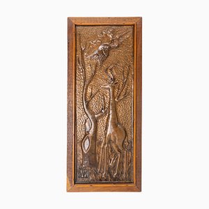 Representation of an African Giraffe Embossed Copper and Iroko Frame-RIU-1354823