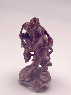 Republic Period Chinese Carved Wood Statue of a Fisherman, 1900s-UR-1342393