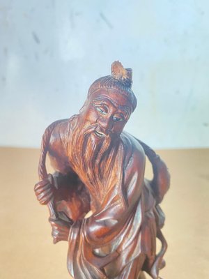 Republic Period Chinese Carved Wood Statue of a Fisherman, 1900s-UR-1342393