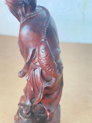 Republic Period Chinese Carved Wood Statue of a Fisherman, 1900s-UR-1342393