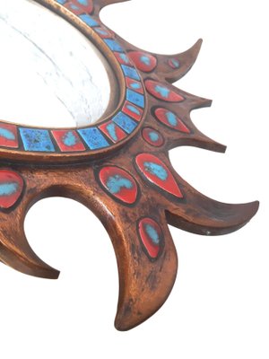 Resin and Ceramic Sunburst Mirror, 1950s-ES-683845