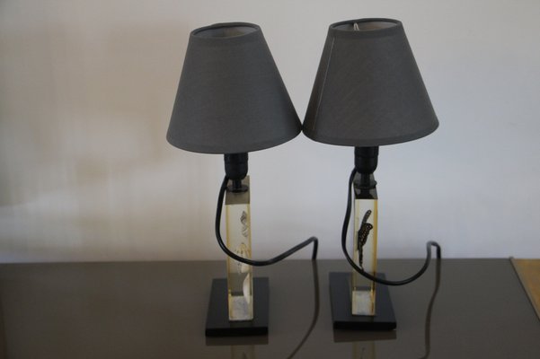 Resin Table Lamps with Inclusions, 1970s, Set of 2-YF-1029581