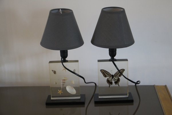 Resin Table Lamps with Inclusions, 1970s, Set of 2-YF-1029581