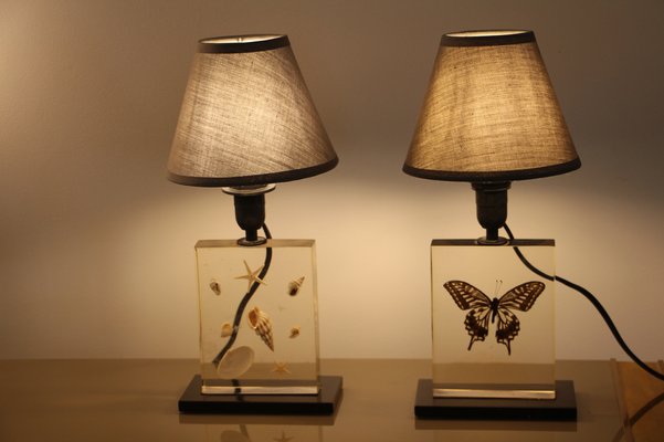 Resin Table Lamps with Inclusions, 1970s, Set of 2-YF-1029581