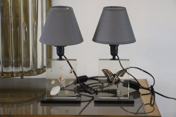 Resin Table Lamps with Inclusions, 1970s, Set of 2-YF-1029581