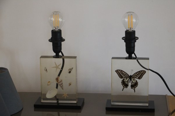 Resin Table Lamps with Inclusions, 1970s, Set of 2-YF-1029581