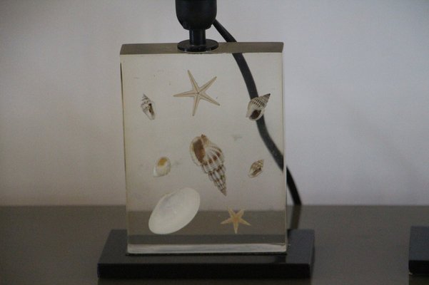 Resin Table Lamps with Inclusions, 1970s, Set of 2-YF-1029581