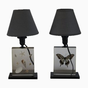 Resin Table Lamps with Inclusions, 1970s, Set of 2-YF-1029581