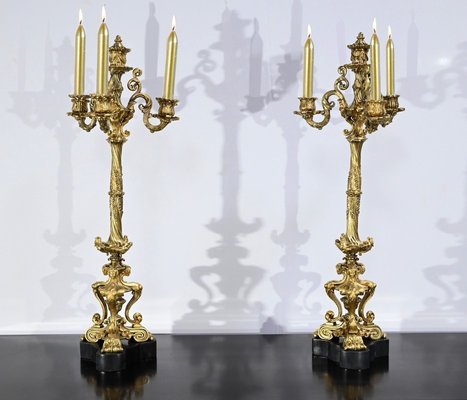 Restauration Gilded Bronze Candelabras, Early 19th Century, Set of 2-RVK-1764708