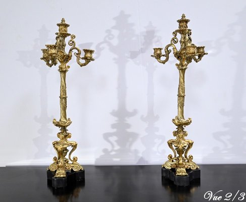 Restauration Gilded Bronze Candelabras, Early 19th Century, Set of 2-RVK-1764708