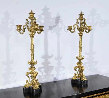 Restauration Gilded Bronze Candelabras, Early 19th Century, Set of 2-RVK-1764708