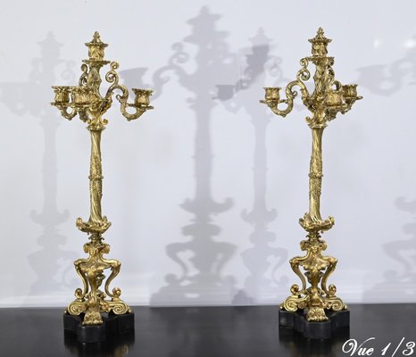 Restauration Gilded Bronze Candelabras, Early 19th Century, Set of 2-RVK-1764708