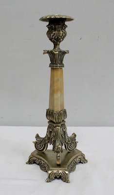 Restoration Period Bronze and Marble Candlesticks, 19th Century, Set of 2-RVK-944788