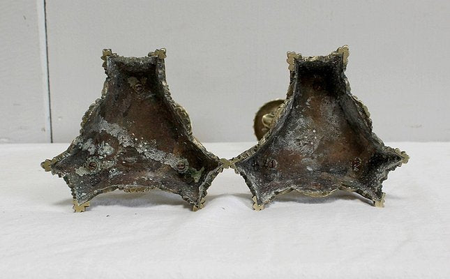 Restoration Period Bronze and Marble Candlesticks, 19th Century, Set of 2-RVK-944788