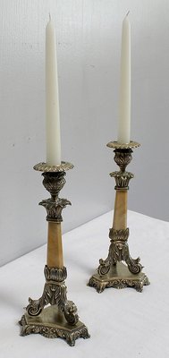 Restoration Period Bronze and Marble Candlesticks, 19th Century, Set of 2-RVK-944788