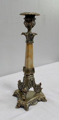 Restoration Period Bronze and Marble Candlesticks, 19th Century, Set of 2-RVK-944788