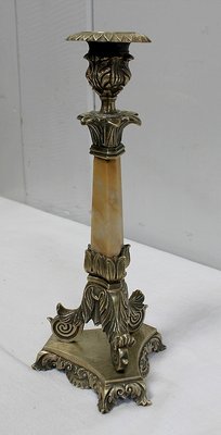 Restoration Period Bronze and Marble Candlesticks, 19th Century, Set of 2-RVK-944788