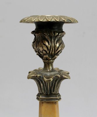 Restoration Period Bronze and Marble Candlesticks, 19th Century, Set of 2-RVK-944788