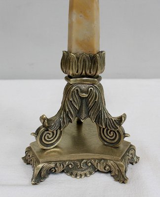 Restoration Period Bronze and Marble Candlesticks, 19th Century, Set of 2-RVK-944788