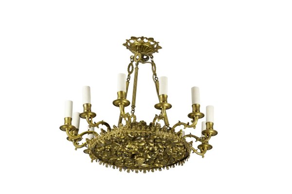 Restoration Style Chandelier in Gilt Metal and Bronze, 1880s-CEJ-690089