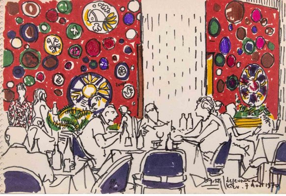 Reynold Arnould, Cafè in Kiev, Drawing, 1970-ZCI-1775756