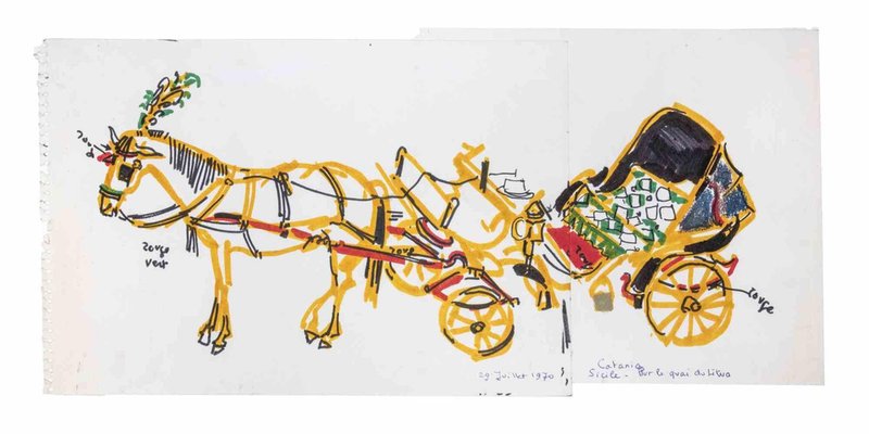 Reynold Arnould, Sicilian Cart, Drawing, 1970-ZCI-1775772