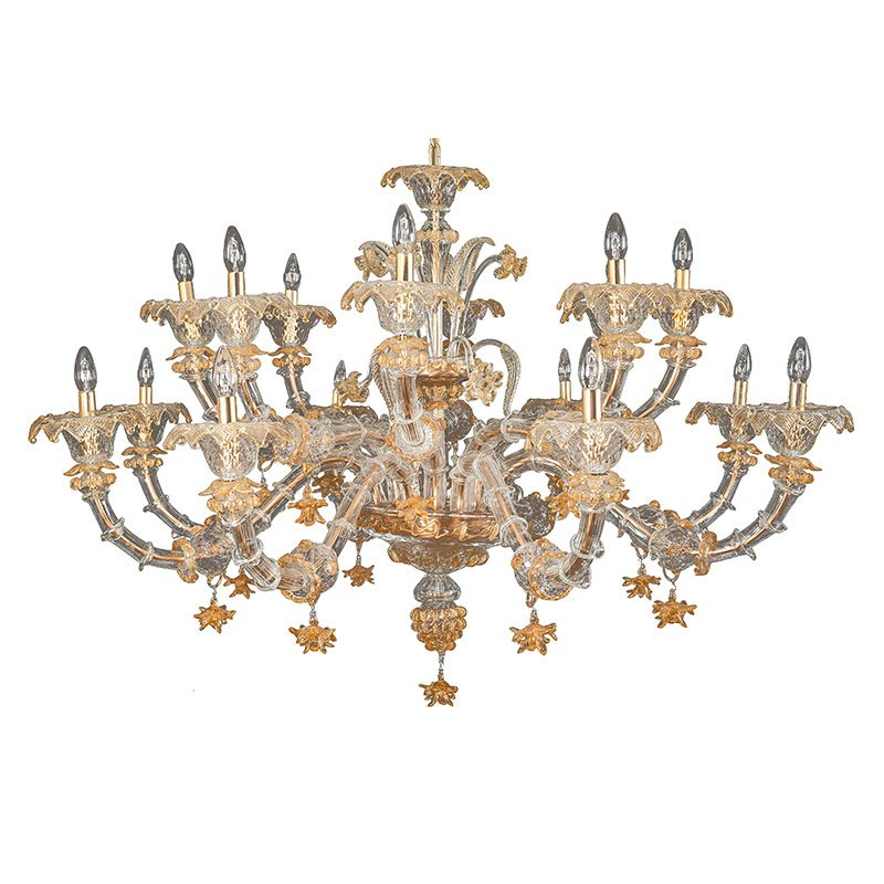 Rezzonico Chandelier in Crystal and Gold Murano Glass, 1950s