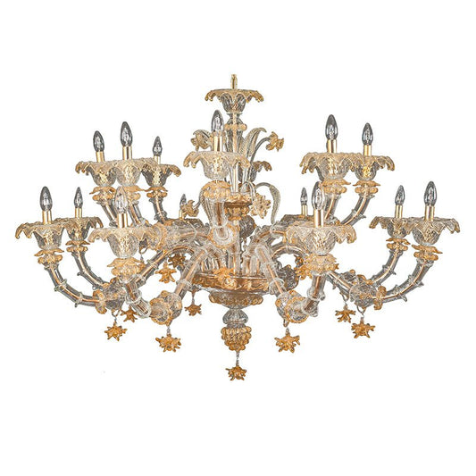 Rezzonico Chandelier in Crystal and Gold Murano Glass, 1950s