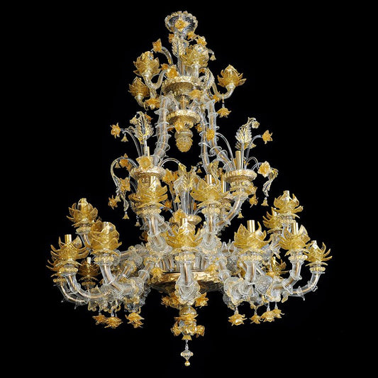 Rezzonico Chandelier in Crystal and Gold Murano Glass, 1950s