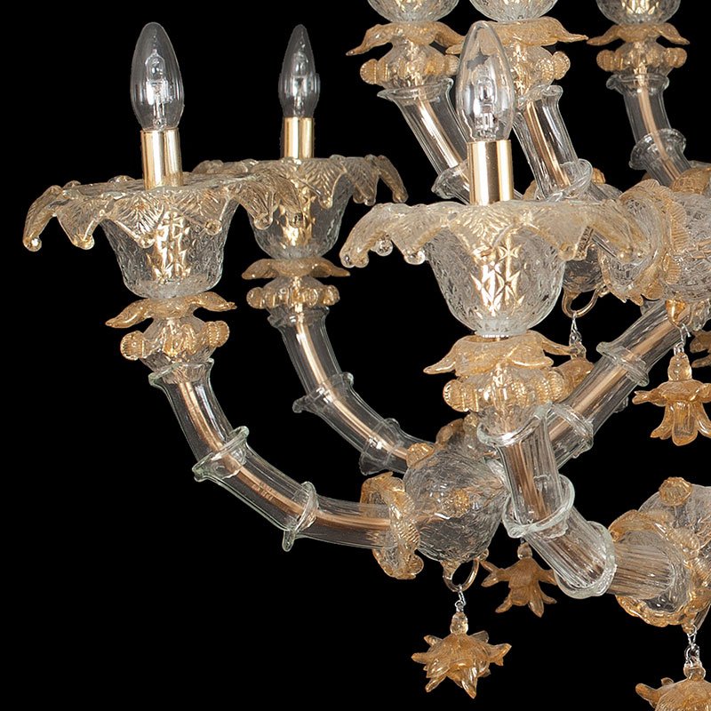 Rezzonico Chandelier in Crystal and Gold Murano Glass, 1950s