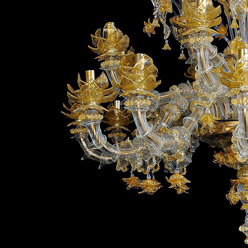 Rezzonico Chandelier in Crystal and Gold Murano Glass, 1950s