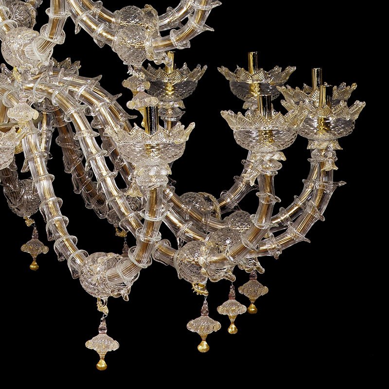 Rezzonico Chandelier in Crystal and Gold Murano Glass, 1950s