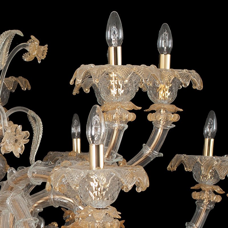 Rezzonico Chandelier in Crystal and Gold Murano Glass, 1950s