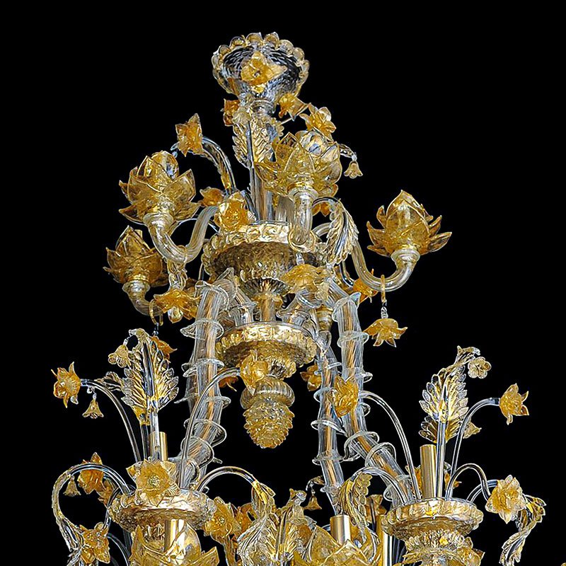 Rezzonico Chandelier in Crystal and Gold Murano Glass, 1950s