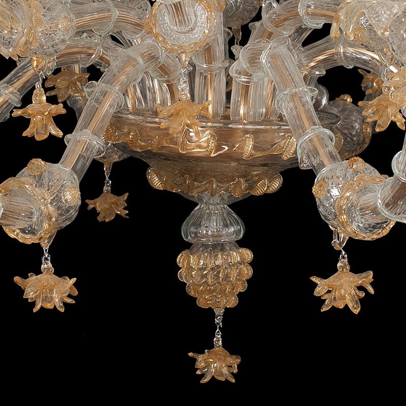 Rezzonico Chandelier in Crystal and Gold Murano Glass, 1950s