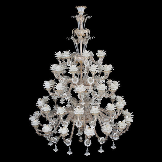 Rezzonico Chandelier in Murano Glass, Crystal and Bronze, 1950s