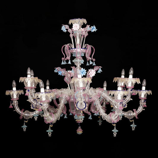 Rezzonico Chandelier in Pink-White-Gold Murano Glass, 1950s