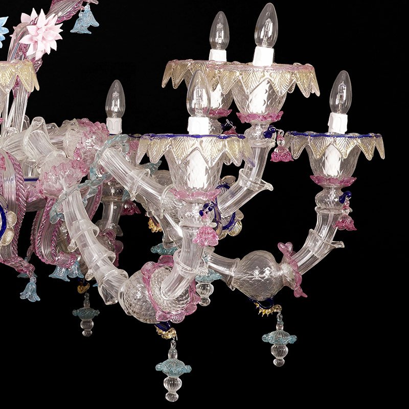 Rezzonico Chandelier in Pink-White-Gold Murano Glass, 1950s